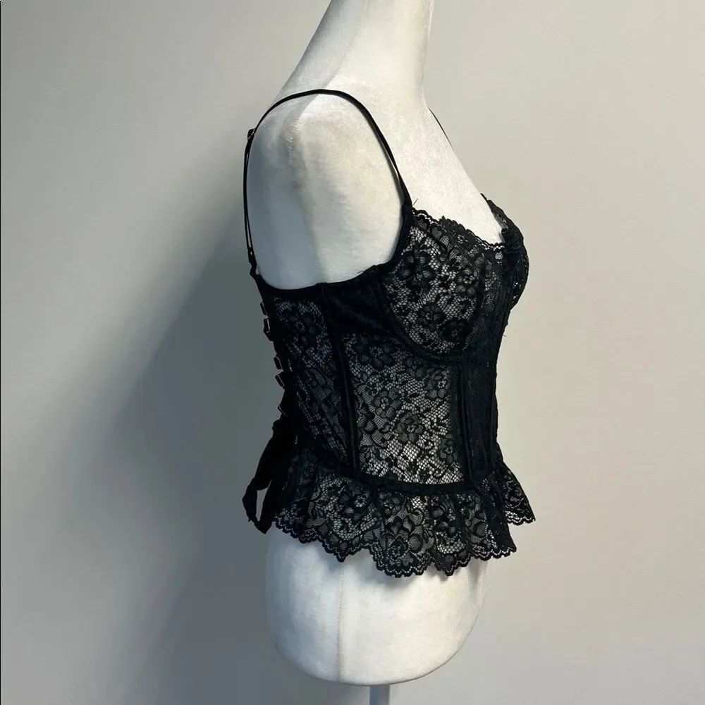 Anthropologie Lace Scallop Corset Tank Black L - Picture 3 of 10